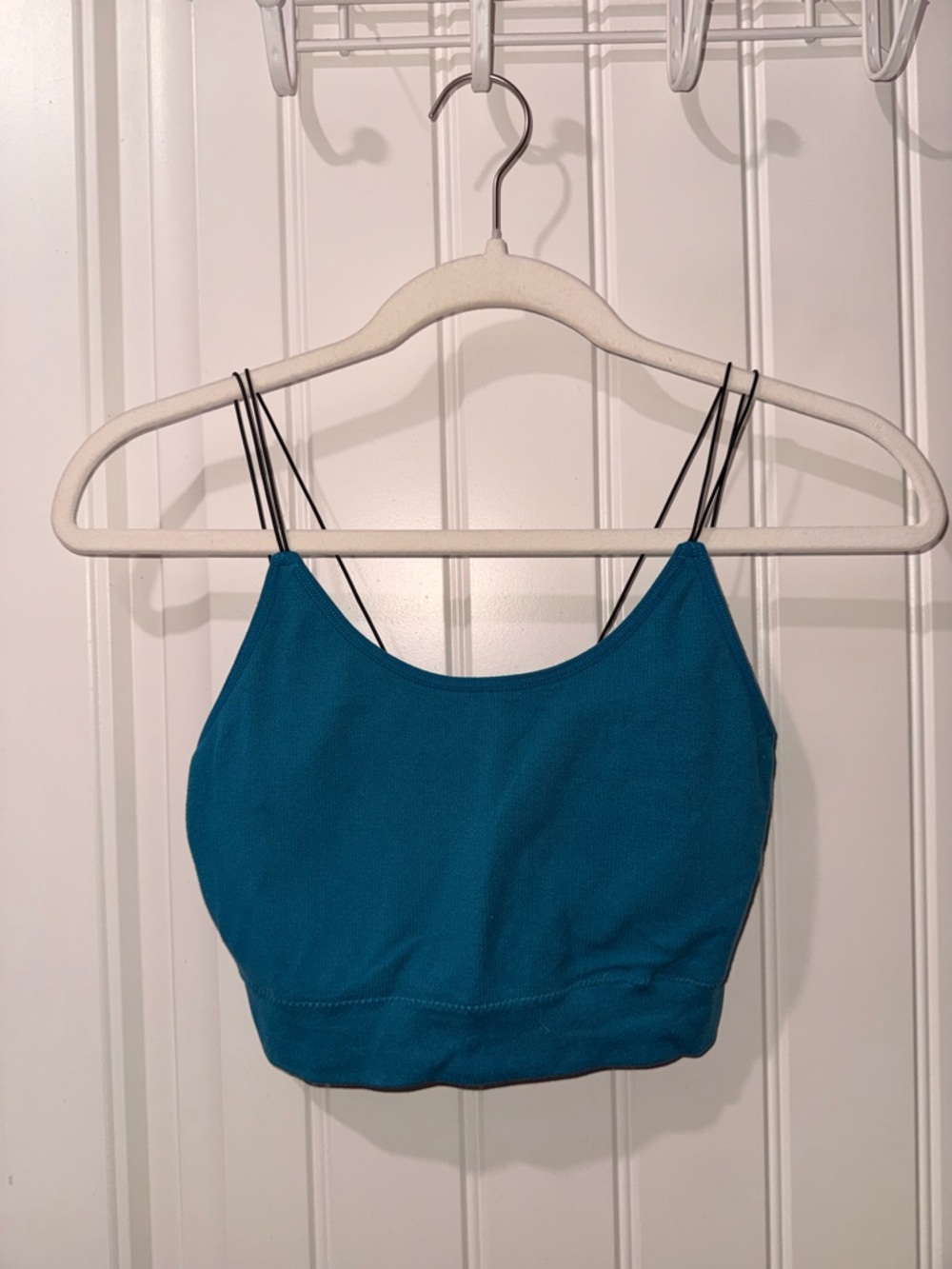 Teal Cropped Tank Top with Double Spaghetti Straps